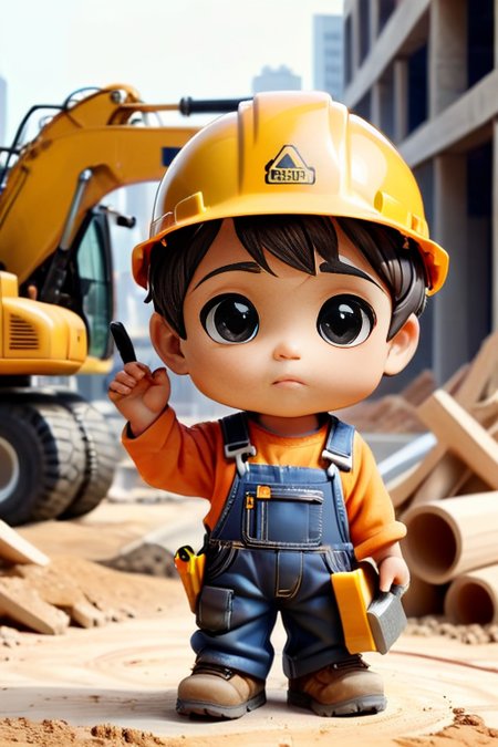 A little construction worker, chibi construction worker, construction workerwith , cute, <lora:zhibi:.8> little, tiny , chibi construction workercute, photorealistic, construction workerwith a  in his hand,