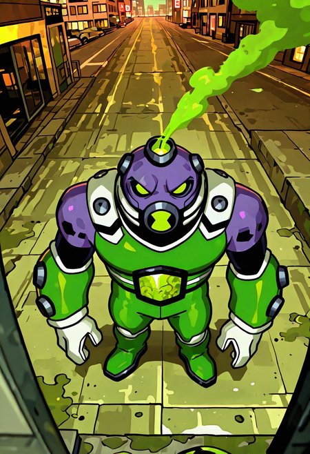 masterpiece, best quality, amazing quality, very aesthetic, absurdres, newest,
klskx
gutrot, armor, 1boy, male focus, purple skin, green suit, , green eyes, white gloves, bodysuit, wide head, purple shoulders, 
emerging from smoke, from above, cctv, russian khrushchevka interior, hotel building, looking at viewer, smoke on ground, green smoke, dense green smoke, legs covered by smoke