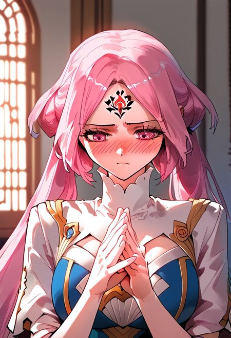 score_9,score_8_up,score_7_up,score_6_up,source_anime, (best quality), (masterpiece), (extremely detailed), (finely detailed), (detailed face, perfect face, perfect eyes, beautiful detailed shading), (perfect hands), (full colors), blush, 
BREAK, 
cowboy shot, upper body,
1girl, solo, 纳兰嫣然, pink hair, twintails, long hair, pink eyes, large breasts