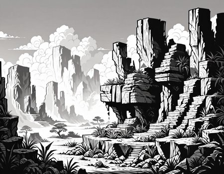 score_9, score_8_up, score_7_up, <lora:Clean Sketch (J) style:1> monochrome, desert canyon,