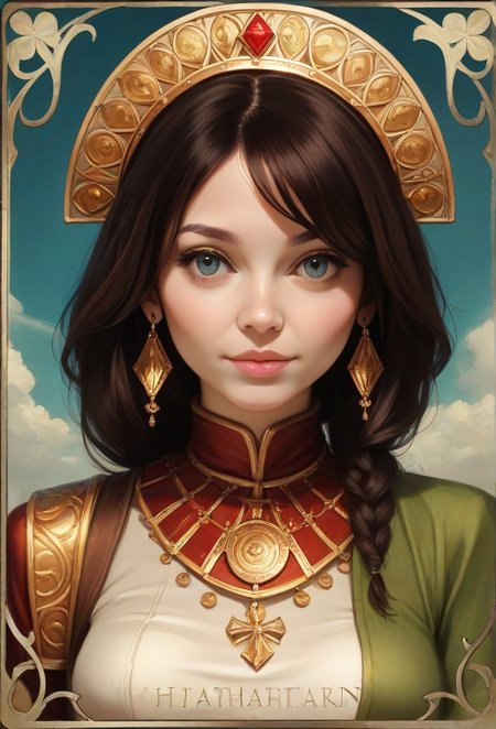 , a unimportant photo of a Terracotta Army taken by Michelangelo, UHD, photorealistic, a verdant overgrown Burj Khalifa, Tilt shift, wriggling ophanim, tarot card, Rendered in Maya, 1girl, solo, colourful, score_9, score_8_up, score_7_up, masterpiece, best quality, very aesthetic