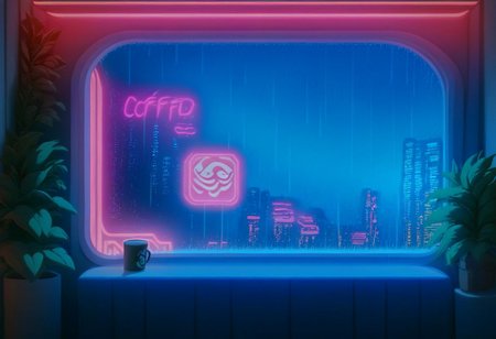 score_9,score_8_up,score_7_up,score_6_up, 
steaming coffee cup on windowsill, plants on the windowsill, wall of plants, monstera plant, large plant, tidy bedrrom, small room, cramped bedroom, teddies on the bed, cyberpunk city view out of the window, neon light, purple neon lights, rain, rain outside, rain on the window