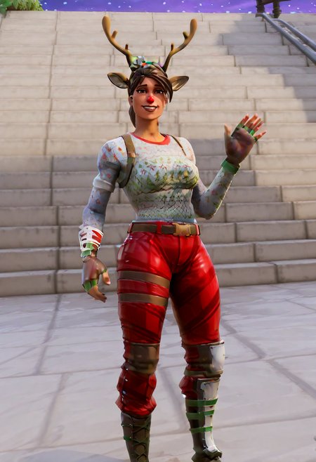 IllustriousQual <lora:StS-Illustrious-Detail-Slider-v1.0:2> <lora:cfg_scale_boost:0.3> detailed_background, amphitheater  <lora:Red-Nosed_Raider_IL_-_v1:1> RedNosedRaiderIL, brown hair, brown eyes, antlers, reindeer ears, reindeer-themed, holiday outfit, headband, mistletoe, brown gloves, fingerless gloves, combat boots, white sweater, red pants, christmas sweater, patchwork pants, brown boots, belt, shin guards, Standing with one hand waving, dutch angle, anticipation