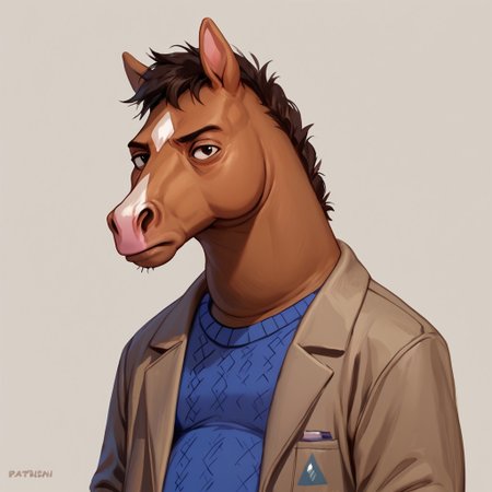 score_9, score_8_up, score_7_up,  <lora:Bojack_Horseman:1.0> bojack horseman, 1boy, solo, sweater, jacket, plump