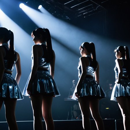 <lora:add-detail-xl:1>
<lora:detailed:0.3>
<lora:perfection style:0.3>
<lora:xl_more_art-full_v1:0.3>
 <lora:Donnie Darko film style:1>
a group of people partially covered in shadows in shiny outfits on a stage from behind,long hair,short hair,multiple girls,skirt,twintails,multiple boys,from behind,5girls,stage, dark, concert,amami haruka , cinematic, film, Donnie Darko film style