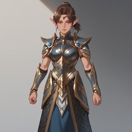 score_9, score_8_up, score_7_up, rating_safe,
brown hair, short ponytail, armor, circlet,
elf, woman, looking at viewer,
<lora:HEPRINCESS:0.8>