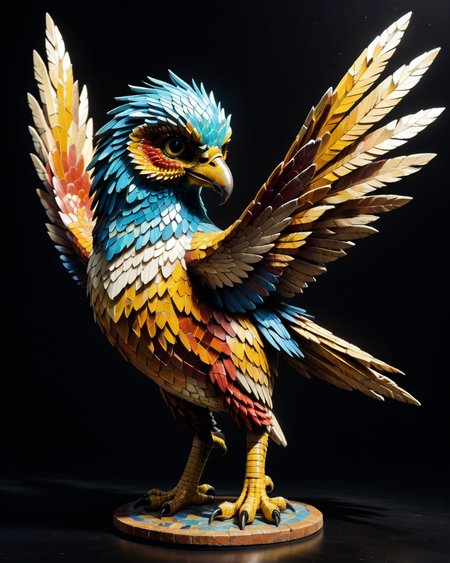 score_9, score_8_up, score_7_up, intricate details, rating_safe,
 <lora:MosaicStyle:1>,
1boy(Mosaic, made from colored stone pieces, 
feral furry, Harpy, 
full body, looking at the viewer, solo, smiling), black background, 
<lora:ral-chrosc-clr:0.3>, ral-chrosc-clr,
<lora:xl_more_art-full_v1:0.3>,
<lora:add-detail-xl:0.3>
