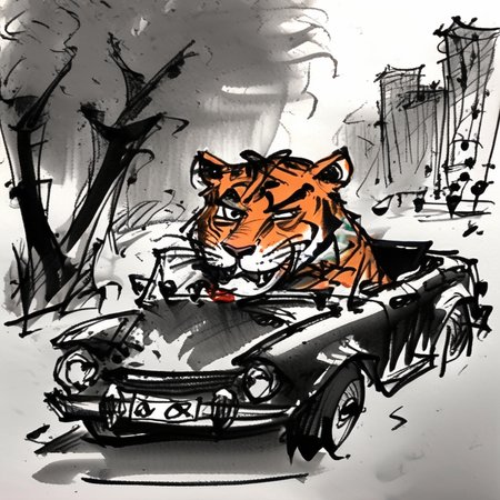 corcoc4s a tiger driving a convertible,  very detailed<lora:corcoc4s:1>