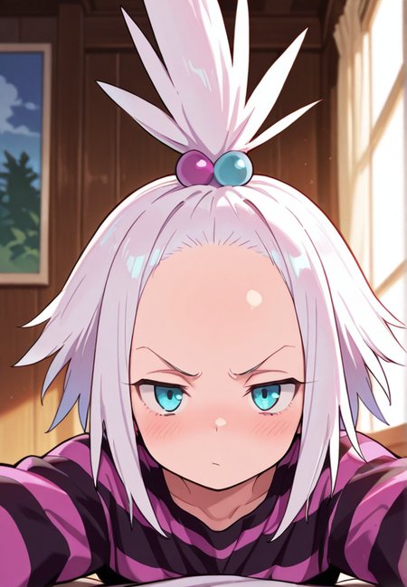 masterpiece, best quality, amazing quality, very aesthetic, absurdres,  newest, detailed background,
roxie, 1girl, topknot, forehead,
 <lora:Roxie_-_Pokemon_Illustrious:1>
