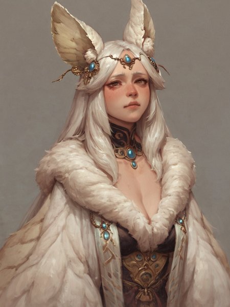 fluffy moth girl
 <lora:Alien_Concept_Art:1>, score_9, score_8_up, score_7_up,, <lora:Oil Gothic Painting Style SDXL_LoRA_Pony Diffusion V6:0.8>