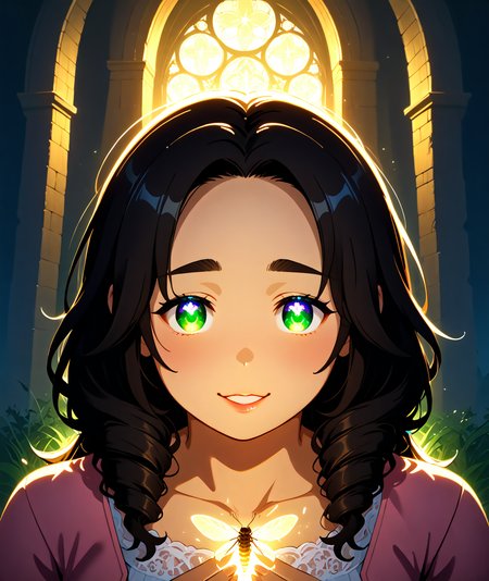 PonyScores7, source_anime, ah1, IllustriousQual, <lora:natsumi_style:0.5>, <lora:by_usakun-pony:0.4> by usakun, <lora:Akina_Bbw_Style_-_PonyXL:0.2> AkinBw
BREAK 1girl, mature female, (round face:1.2), (thick eyebrows:1.3), (curvy), round-chin, caucasian, (plump face), <lora:Round_face:0.2>, <lora:ETO_OCPonyXL:0.5> eto_oc, skindentation, (plump), thick thighs, wide hips, busty, voluptuous, lips, <lora:venus body PonyXL:0.4>, <lora:shinyskin2:0.2> glistening skin
BREAK  (((curly hair), long hair, (black hair:1.4), (parted hair:1.7), messy hair, kinky curls, <lora:hairdetailpxl:0.2> hairdetailpxl))
BREAK ((greenish brown eyes), (colorful eyes:1.5), (multicolored eyes), (downturned eyes:1.4), <lora:expressive eyes:0.5> expressive eyes, <lora:eyedetailpxl:0.2> eyedetailpxl, <lora:Eyes_High_Definition:0.3> EyesHD)
BREAK ((Excited,  <lora:Expressive_H:0.2> Expressiveh, <lora:Emotional_Anime_Expressions_PonyXL_Concept:0.2> emotional, <lora:Best_Facial_Expression_LoRA_PONY:0.2>, <lora:expresionesv3Rank128:0.2> expresiones, <lora:Detailed expressive EXEV style -XL Pony V1.0:0.2> FaceDetail))
BREAK ((her hand dissolves into a swarm of glowing insects buzzing softly))
BREAK comic book yellow light pink tulle skirt with a white lace top paired with light pink ballet flats
BREAK (((a ruined church, with ivy-covered walls, forgotten relics, an unsettling quiet)))
BREAK <lora:xl_more_art-full_v1:0.2>, <lora:aesthetic_anime_v1s:0.2>, <lora:EpicF4nta5yXL:0.2>, <lora:detailxl:0.2> detailxl, <lora:Fant5yP0ny:0.2>, best quality, amazing quality, best aesthetic, absurdres, illustration, Volumetric_Lighting, ultra-detailed, very aesthetic, intricate details, 8k, masterpiece, best_quality
BREAK (zoom_out:1.8), (Dutch Angle view Close shot)
BREAK Stable_Yogis_PDXL_Positives, AS-Adult, <lora:Complicated fantasy portrait - XL Pony V2.0:0.3>, bad-hands-5, <lora:HDA_Detailer:0.5>, HDA_FatGirlXL,