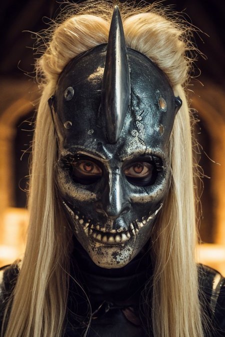1girl, 5caryma5k, scary  Scandinavian mask, the most haunted Scandinavian in the world, Scandinavian girl, (haunted Scandinavian armor),  choker, freckles, innocent, 20 year, (((blonde))), pale white skin, sweating, oiled, blue eyes, during a lightning storm BREAK at night time, dolly zoom, dutch angle, sharp focus, intrincate details, outdoors, intense night, far away haunted castle, professional photograph of a stunning woman detailed, sharp focus, dramatic, award winning, cinematic lighting, hip focus, facing viewer, looking at viewer,