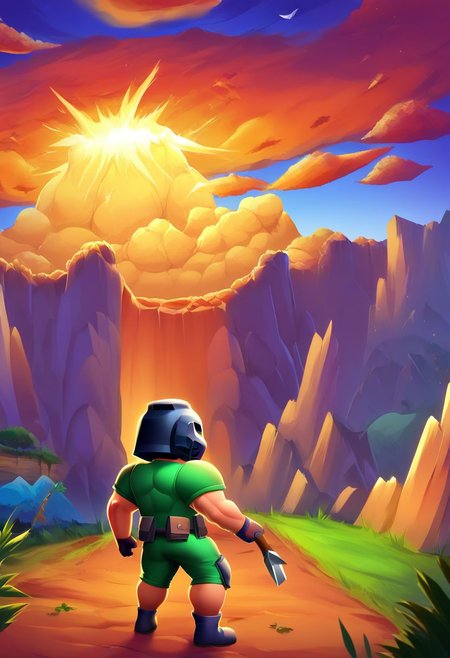 ,score_9, score_8_up, score_7_up,<lora:brawl_style_1_2_R:0.8>, 1boy, brawl, SFW, bodybuilding, massive pectoral, beefy muscle, thick legs, large pectoral, black man, brawl, doomguy, armor, helmet, bald, Miltary Base Scenery, Cartoon, Brawl Stars,