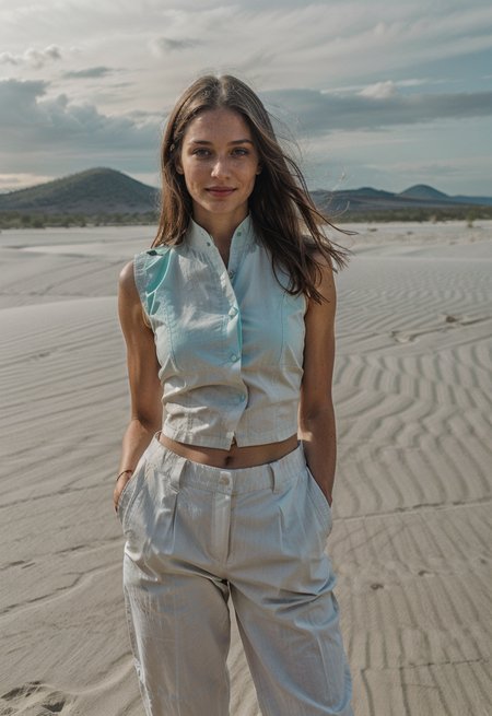 [ng_deepnegative_v1_75t:0.95] (smiling, cheerful, colorful:1.3) Girls-Next-Door_Michelle (Photograph of Tamila Inarkaevich in Lençóis Maranhenses, Brazil, White sand dunes dotted with turquoise lagoons, creating a surreal desert landscape., twist-out haircut:1.4) (fully clothed in muscle shirt:1.5)
(cosmos:1.7)
<lora:skin_slider_v10:0.7><lora:epiCRealismHelper:1.5>
PA7_Human-Likeness  kkw-ph1 Style-DA jp-Alina-3100
<lora:IGInfluencerV1:0.4> <lora:HD Horizon v1_0:0.6> <lora:SDXLrender_v2.0:0.6> <lora:Background Detail Enhanced_Si_v3.0:0.8> <lora:add_detail:-0.5> OverallDetail <lora:detailSliderALT:0.5> <lora:Mild detail adjusterV10:0.4> <lora:J_origami:0.45> J_origami <lora:PA7_Beautify:0.2>