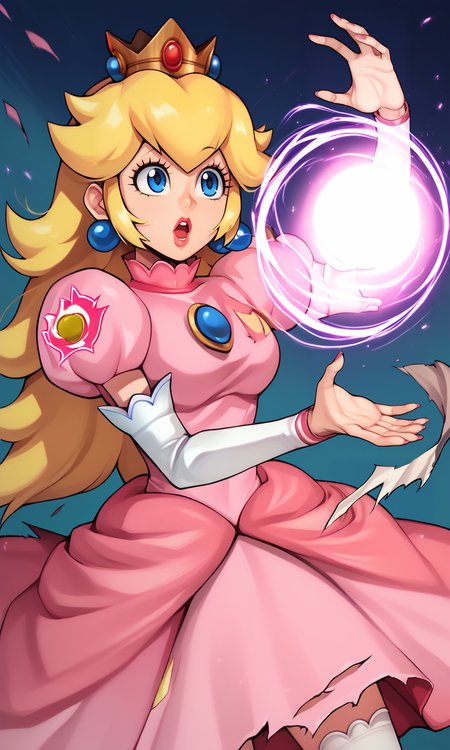 score_9_up, score_8_up, score_7_up BREAK,  <lora:Hadouken:1> , Hadouken, (kikoken), pink fireball, energy ball, (((princess peach))), anime style, celshaded, balak, balak style,  <lora:Balak_Style:1>, shockwave, action pose, ripped clothing