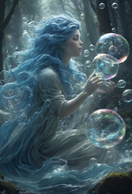 water elemental blowing soap bubbles