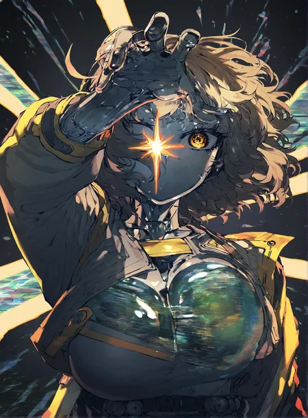 1girl ,anis_(nikke)  , optical illusion, ssambatea, quasarcake, Fishine, negative space, see-through_body ,made of, tiny neon glass filaments, w0gf1l, Android, star, solo, glass skin, made of glass,neon light, detailed background, hand out frame,
<lora:illustrious_noobai_epsilon_pred_1_best_quality_v1:0.7> ,<lora:illustrious_noobai_epsilon_pred_1_masterpieces_v1:0.7>,  <lora:add_details_xl:0.7>,<lora:ponyv5_noobE11_1_adamW:.0.5>, <lora:World_of_Glass_Filament:1>
masterpiece, best quality, amazing quality, very aesthetic, absurdres, newest,