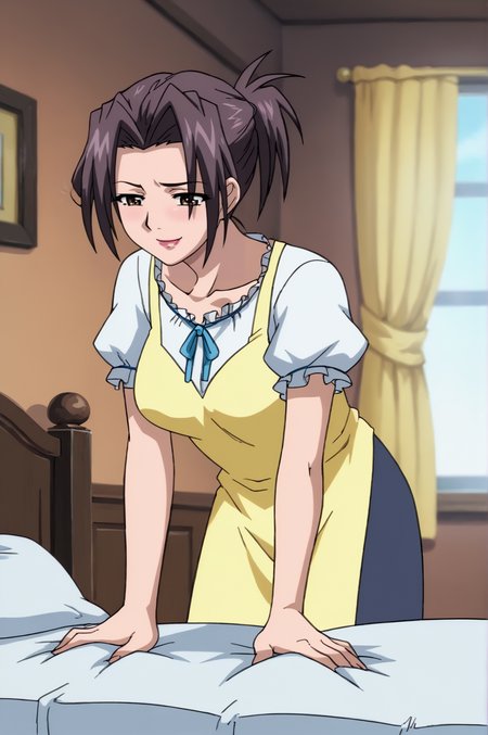 score_9, score_8_up, score_7_up,anime_source, source_anime, best background, detailed background, anime screencap,  Misako , apron, puffy short sleeves, puffy sleeves, short sleeves, solo, horny, doggystyle, naughty face, indoors, bed, <lora:JN_Misako_Amamiya:0.8>