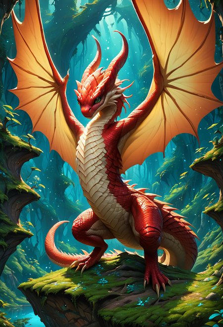 score_9, score_8_up, score_7_up, score_6_up, score_5_up, score_4_up, extremely detailed, furry, snakegirl, scales, (detailed face), reflection, (fantasy enchanted rainforest background, overlooking cliff, particles, lots of details), sharp focus,