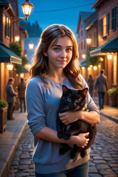 (by  Mark Keathley  and  Monika Macdonald :1.20), (by  Evgeny Lushpin  and  Hal Foster  and  James Gilleard 0.80) ,   cute 18 year old woman and her pet    -    <lora:more_art:0.30><lora:clothing_slider:2.00><lora:great_lighting:1.30><lora:aesthetic:1.15><lora:photorealistic_portrait:1.25><lora:RMSDXL_Enhance:0.45><lora:RMSDXL_Creative:0.35><lora:RMSDXL_Photo:0.45><lora:RMSDXL_Darkness_Cinema:0.50><lora:XDetail_heavy:0.45><lora:perfect_eyes:0.15><lora:perfect_hands:0.15><lora:midjourney:-0.15><lora:looking_at_viewer:0.75><lora:dpo:0.25>