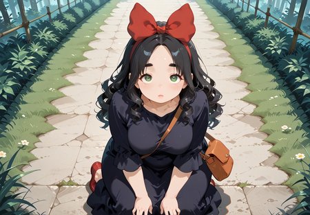 IllusP0s, PonyScores7, source_anime, ah1, IllustriousQual, interesting, exciting, spectacular, wonderful, 
BREAK <lora:xl_more_art-full_v1:0.2>, <lora:aesthetic_anime_v1s:0.2>, <lora:EpicF4nta5yXL:0.2>, <lora:detailxl:0.2>, detailxl, <lora:Fant5yP0ny:0.2>, amazing quality, best aesthetic, absurdres, illustration, Volumetric_Lighting, ultra-detailed, very aesthetic, intricate details, best_quality, <lora:Anime_Aesthetic_Wallpaper_StyleIllustriousXL:0.4>, aniwall,
BREAK ((Kneeling with one knee on the ground, head tilted)),
BREAK Stable_Yogis_PDXL_Positives, AS-Adult, <lora:Complicated fantasy portrait - XL Pony V2.0:0.2>, bad-hands-5, <lora:HDA_Detailer:0.3>, <lora:natsumi_style:0.5>, <lora:by_usakun-pony:0.4>, by usakun, <lora:Akina_Bbw_Style_-_PonyXL:0.2>, AkinBw, ((macro shot)),
BREAK 1girl, mature female, (curvy), round-chin, caucasian, <lora:ETO_OC_Illustrius:0.5>, eto_oc, skindentation, (plump), thick thighs, wide hips, busty, voluptuous, <lora:venus body PonyXL:0.3>, <lora:shinyskin2:0.2>, glistening skin, HDA_FatGirlXL, round ass, large breasts,
BREAK ((<lora:witch-kiki-cosplay-ponyxl-lora-nochekaiser:0.8>, witch kiki cosplay, kiki (majo no takkyuubin) (cosplay), bag, black dress, bow, bow hairband, cosplay dress, hairband, long dress, red bow, red hairband, shoulder bag, sleeves past elbows)),
BREAK (curly hair), long hair, (black hair:1.4), (parted hair:1.7), messy hair, kinky curls, <lora:hairdetailpxl:0.2>, hairdetailpxl,
BREAK (half green and brown eyes), (colorful eyes), (multicolored eyes), (downturned eyes:1.4), <lora:expressive eyes:0.2>, expressive eyes, <lora:eyedetailpxl:0.2>, eyedetailpxl, <lora:Eyes_High_Definition:0.2>, EyesHD, (round face:1.2), (thick eyebrows:1.3), (plump face), <lora:Round_face:0.2>, lips, 
BREAK ((Hateful, Distressed expression)), <lora:Expressive_H:0.2>, Expressiveh, <lora:Emotional_Anime_Expressions_PonyXL_Concept:0.2>, emotional, <lora:Best_Facial_Expression_LoRA_PONY:0.2>, looking at viewer, <lora:Detailed expressive EXEV style -XL Pony V1.0:0.2>, FaceDetail, <lora:Best_Facial_Expression_Helper_XTREME_ILLU:0.4>, kaogei,
BREAK (((Mind Control, The ability to influence or control the actions of others, often requiring deep concentration and emotional connection))), <lora:Background Detailer - SDXL:0.8>, 4k, 8k, Ultra HD, Masterpiece, Best quality, Detailed background, <lora:Add_more_details_V2_XLpony:0.4>, full_details, <lora:background-type1:0.4>,