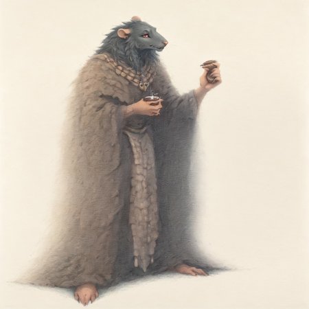 safe_pos, score_9, score_8_up, score_7_up, oblivionarts, ratfolk, furry rat, female focus, solo, 1girl, black fur, red eyes, big breasts, brown loincloth, beach background, traditional art, medieval aesthetic, best quality, detailed, masterpiece, Expressiveh, holding coconut, pamcocomat 