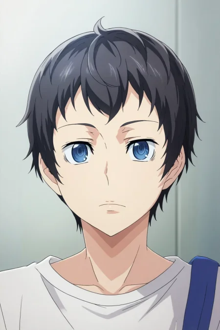 score_9, score_8_up, score_7_up, source_anime, rating_safe, , semi-realistic, looking at viewer, depth of field, 1boy, solo, male focus, <lora:tomoki_sakai_pony:0.98>, tomoki_sakai, black hair, blue eyes, short hair, , , <lora:sdxl_lightning_8step_lora:1>