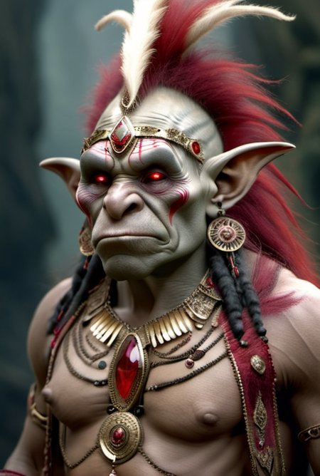 <lora:ChainHalterXL:0.8> chainhalter,  portrait of  a troll ,  shaman,  gold and ruby accents elaborate costume, flowing robes