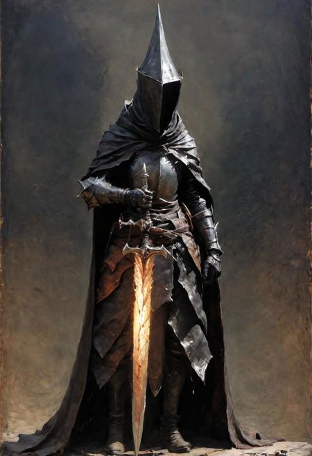 videogame art of profane (((Abyss Watchers)))
wearing (ragged, brigand, holding a giant metal flame shaped sword,  leather tunic, metal plates and cloth, pointy shaped helmet, sewn together), gothic, legion,  by Jean-Baptiste Monge and Nicola Samori, Nazgul from lord of the rings, coif leather, holding a parchment script scroll