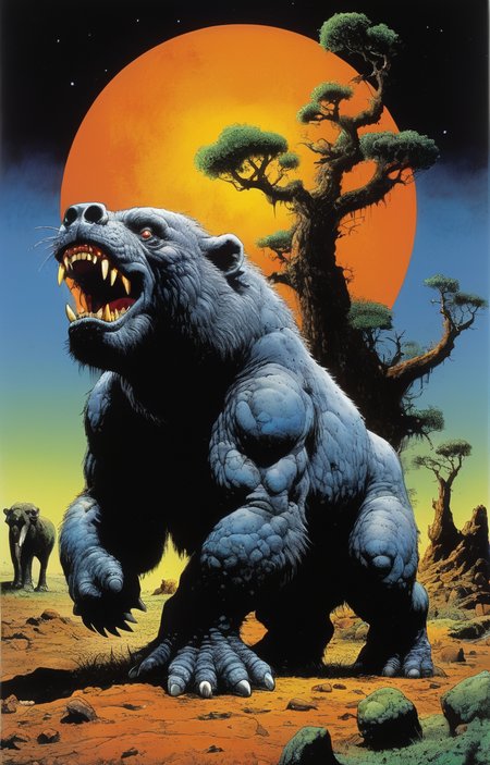 masterpiece,best quality,<lora:tbh235-sdxl:0.5>,illustration,style of Richard Corben, animals