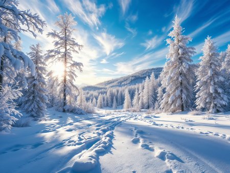 hyper realistic, photo, masterpiece, best quality.
Landscape, very realistic photography, winter forest background with snow on the branches