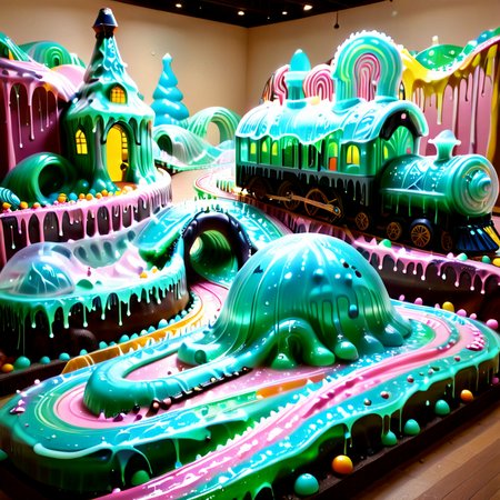 embedding:lazympos a gelatinous slime train chugging through a melted candyland, tracks made of licorice goo, gumdrop hills quivering, lollipop trees dripping syrup slime, sl1m3d, slime-morph, whimsical style <lora:Slime_Morph_V4:1.0000000000000002> <lora:TrendCraft_The_Peoples_Style_Detailer-v2.1A-3_12_2025-SDXL:0.20000000000000004>
