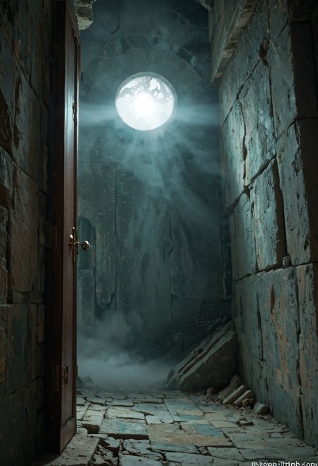score_9, score_8_up, giant stone maze, cold fog, shifting walls, close up shot of a lost black cat, glowing eyes, ancient crumbling corridors, whispering wind, dark shadows, moonlit mist, hidden traps, ominous statues, vanishing doors, bone piles, breathing walls, echoing growls
