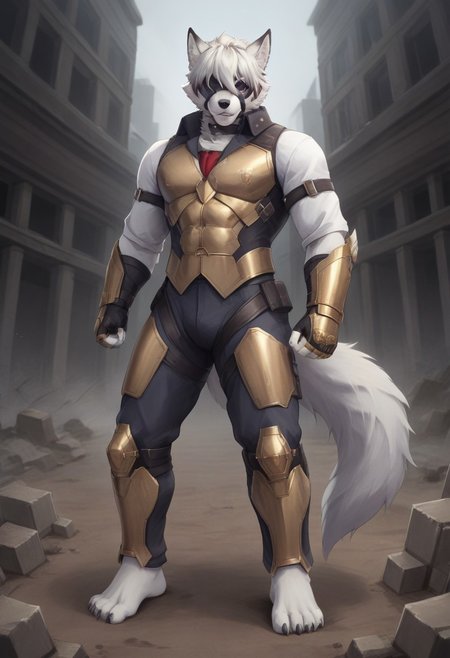 (((Barefoot furry character, full body, cinematic setting, furry male, plantigrade))) 
(((Von Lycaon))) wears (((InfinityGauntlet))), marvel cinematic universe, (((using infinity gountlet))), (((using power of infinity stones))), style-swirlmagic, muscular white wolf, (((red and gold armor))), iron suit, metalic armor, goth accessories on outfit, nice feet paws with four toes and claws, feet towards the viewer, feet POV, dynamic pose, (((action pose))), (((modern city ruins in background))), smoke, fire
BREAK, intricate details, highly detailed, extreme detail, octane render, fine art, best quality, highres, (detailed face:1.5), ((full_body)), UHD, (((perfect hands))), low light, anime