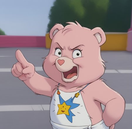 score_9, score_8_up, score_7_up, score_6_up, source_anime, highly detailed, Ultra detailed, BREAK, (hugs_bear:1), care bears, diapers, pink girl bear, (pointing and blowing on a whistle:1), angry look on face, directing traffic in a busy street, <lora:Hugs and Tugs 0.2:1>