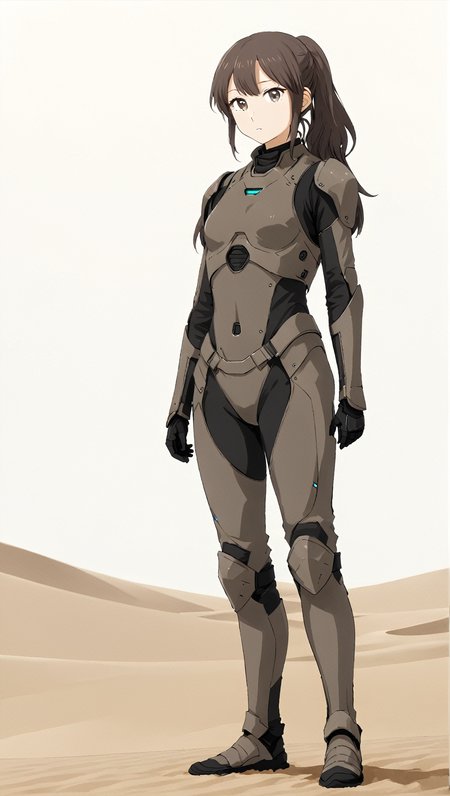 masterpiece,best quaity,
<lora:yunatoomi.sdxl.v3:0.75> 
yuna toomi
1girl,solo, brown hair, 
brown eyes,
standing,
full body,
simple background,
 <lora:Dune_Movie_Loha2:0.8> Dune, directed by Denis Villeneuve, cinematic, movie, futuristic, sci-fi,   Fremen, Armor, Stillsuit,
brown scarfm