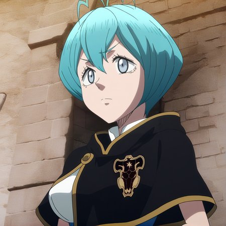 sharp focus, pixiv masterpiece, source_anime, score_9, score_8_up,  score_7_up,  absurd res, high res
<lora:Grey_blackclover_IL_v36-000015:1>, anime_screencap, grey_bc, 1girl, solo, grey-blue_eyes, cyan_hair, short_hair, antenna_hair, black_capelet,  sleeveless_shirt,  upper body, (detailed_emblem, star_on_emblem:1.2)