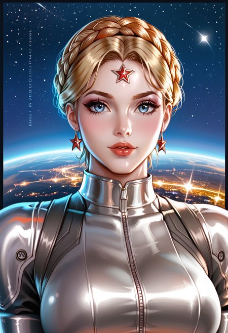 автор  -- https://civitai.com/user/lllATATEJlb 
Two Cyborg Business Ballerinas - characters of the computer game "Atomic Heart", sexy girls with visualization of all internal details, a smooth mirror plate instead of a face. A red five-pointed star on the forehead. Silver, mercury, chrome, shine, against the background of a futuristic city. Dangerous ruthless killers. Hyperdetailed, sharp, clear, HDR, high quality, HD, octane render, impressive, bright, Luxurious, wonderful, excellent, magical, mesmerizing, charming