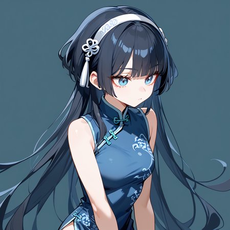 score_9, score_8_up, score_7_up, simple background,
1girl, jfcut, long hair, china dress, hairband, 
 <lora:jellyfish_haircut_pony_v1:0.5>