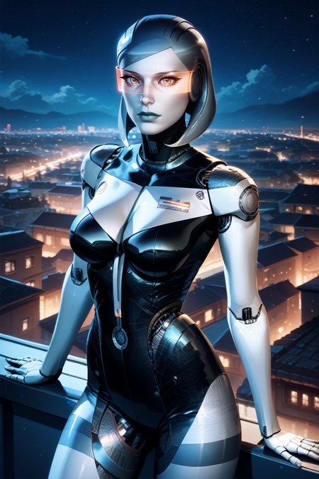 score_9, score_8_up, score_7_up,
<lora:MEEdi:0.8>
MEEdi, 1girl, android, android joints, metallic skin, looking at viewer, overlooking the city from a rooftop bar at night, cute outfit, standing