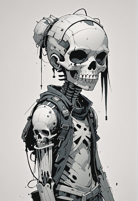motion lines, negative space,character,cybergoth aesthetic anime pfp, Ashley Wood, Jamie Hewlett,Sergio Toppi,Christopher Wool,Expressive Ink Dynamics,grin skull,, <lora:add-detail-xl:1>  <lora:lazy:1> <lora:sss:1>