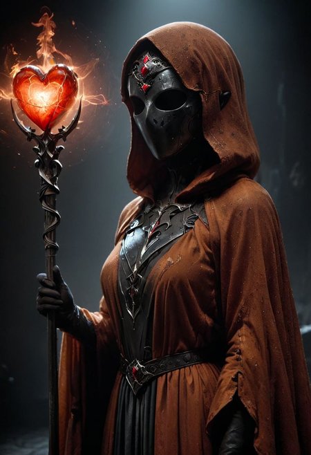 AtomicHeartTwinsCosplay in absolute darkness, profoundly no light, holding black-pink heart shaped orbstaff, 
pointed hat, translucent skin, Describe the captivating scene captured in the vintage photograph featuring a Bedouin artist skillfully swallowing a massive sword in the style of Final Fantasy, amidst a mesmerized audience. Provide details about the artist's attire, the sword's intricate design, and the expressions of the onlookers as they witness this extraordinary performance., amazing quality, masterpiece, best quality, hyper detailed, ultra detailed, UHD, perfect anatomy, portrait, dof, hyper-realism, majestic, awesome, inspiring, closeup, an weathered outworn old Fantasy cape, smooth, Closeup, by Dring, rust paint peelz, atmospheric haze, cinamatic composition, soft shadows, national geographic style