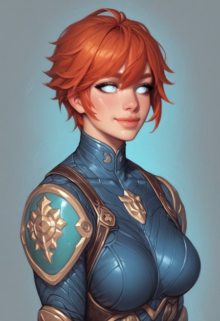 ((1girl, cute face, dynamic pose,
Glowing aura surrounding a futuristic character like the Nomad, clad in a futuristic detailed brown suit handmade, (((futuristic army vest armor))) patches on suit, redhead, long bangs, holographic blue light streaks, medium breasts, (big shining white eyes without pupils:1.5), dynamic pose)), coy smile
BREAK 
((((full closed))))
score_9, score_8_up, score_7_up, score_6_up, source_cartoon, rating_explicit, Expressiveh, (((((upper body))))), dynamic pose, (in wastelands, sandstorm:1.3)