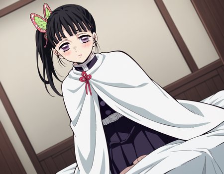 score_9, score_8_up, score_7_up, source_anime,
kanaotsuyuri, <lora:kanao-tsuyuri-anime-ponyxl-lora-nochekaiser:1>,
kanao tsuyuri, black hair, butterfly, butterfly hair ornament, purple eyes, side ponytail, ponytail,
black skirt, cape, demon slayer uniform, long sleeves, pleated skirt, skirt, white cape,
indoors, bed, bed room, on side, blush, drunk,
solo, dutch angle, looking at viewer, cowboy shot,