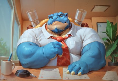 score_9, score_8_up, score_7_up, best quality, highest score
anthro Blastoise, cannons, shell, fat musclechub brute, detailed face, chubby cheeks, solo, office, bored, collared shirt, tie, stubble beard
<lora:Ashendawger_Artist_Style_PonyXL:1>
