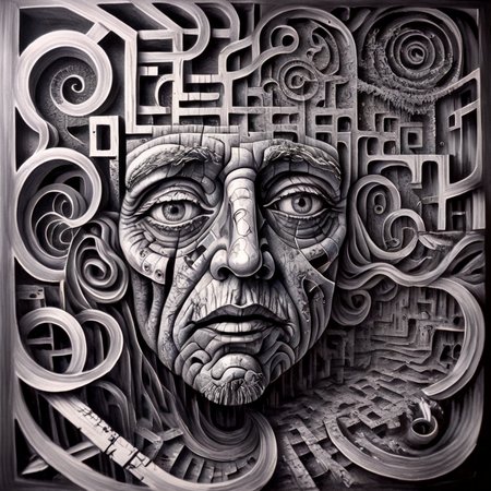 corcoc5s the face of an old artist made of puzzles and mazes, black ink, very detailed<lora:corcoc5s:1>