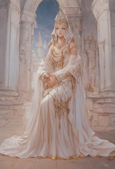 score_9, score_8_up, score_7_up, perfecteyes, grey-blue eyes,pillow   night, woman,full body ,gold jewellery, castle,dress  fluff, A shawl around my shoulders,  baroque