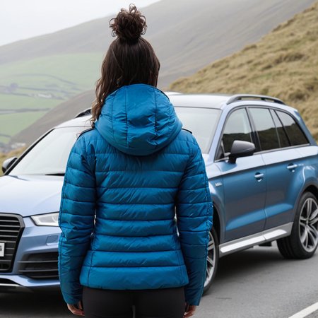 (dark cinematic still, dark vibes) sexy slim skinny one irish short women ,unique, wearing a hooded blue  from behind adidas_puffer_jacket, unique hair styles, 8k uhd, dslr, high quality, photorealistic, realism, hyperrealism,  ((car scene)),
<lora:adidas_puffer_jacket_v1:1>