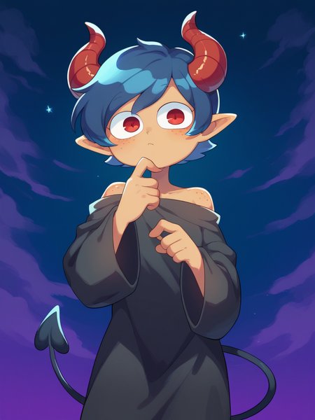 score_9, score_8_up, score_7_up, source_anime, BREAK
1girl, solo,  <lora:Miwako:1> <lora:ZukoXL:0.8> zukoko, blue hair, demon tail, freckles, curled horns, red eyes, horns, short hair, pointy ears, red horns,