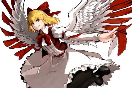 solo_focus, 1girl, ((white background, simple background)):2, (((masterpiece))), ((best quality)), ((ultra-detailed)), high resolution, absurdres, highres, ultra-detailed 8k unity wallpaper, 
solo, 1girl, gengetsu, 
arcueid_\(tsukihime\), 
solo, 1girl, smile, short_hair, shirt, breasts, blonde_hair, bow, long_sleeves, skirt, ribbon, dress, yellow_eyes, hair_bow, thighs, collared_shirt, red_bow, wings, vest, bowtie, black_pantyhose, red_vest, pink_shirt, red_bowtie, feathered_wings, pink_dress, open_vest, white_shirt_white_skirt, white_shoes, blonde_short_hair, red_head_bow_ribbon, one_piece_head_bow_ribbon, bow_ribbon, white_angel_wings, white_drees, brown_vest, wear_outside, twin_wings,